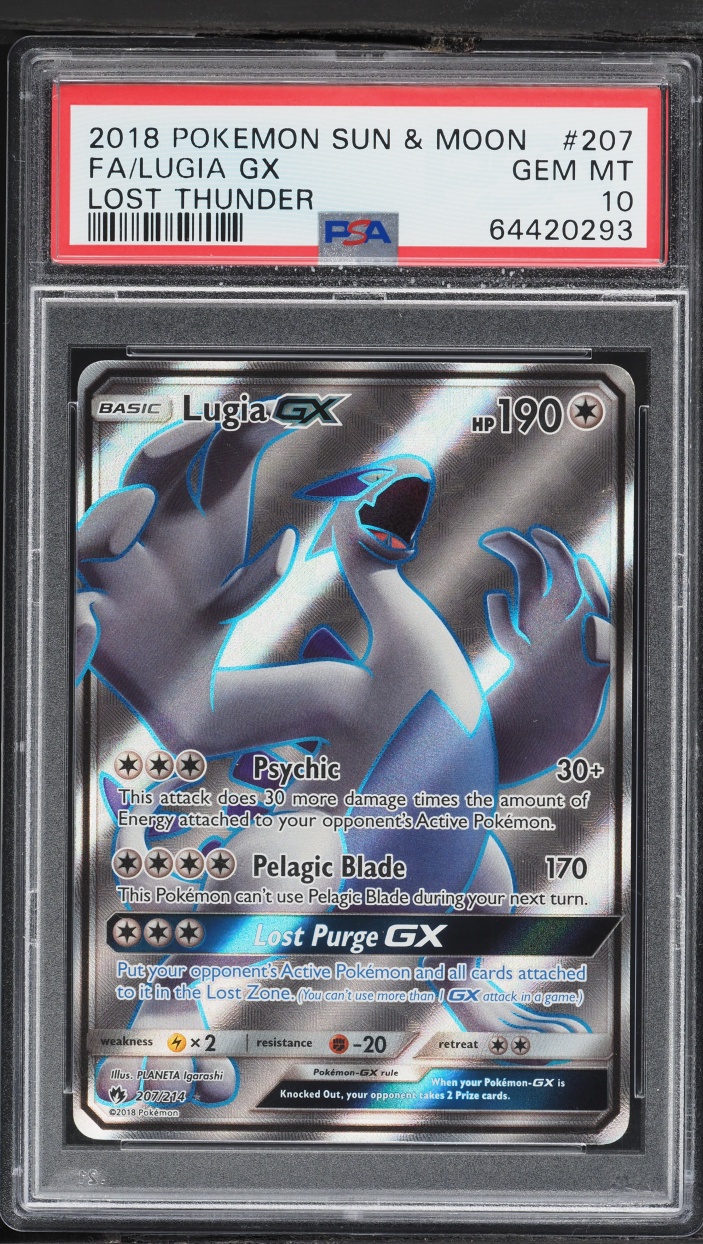 2018 Pokemon Sun & Moon Lost Thunder Full Art Lugia GX #207 PSA 10 GEM MINT