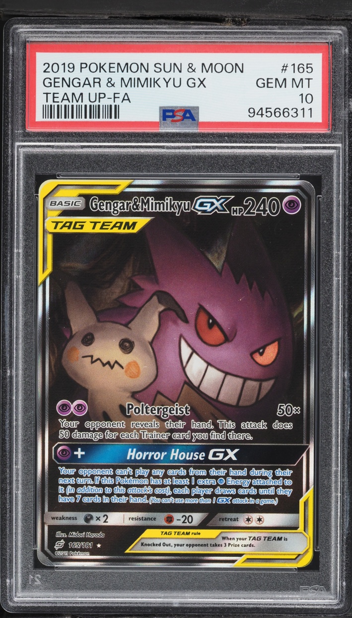 2019 Pokemon Sun & Moon Team Up Full Art Gengar & Mimikyu GX #165 PSA 10 GEM MINT