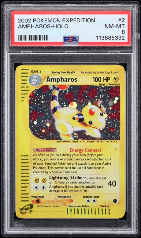 2002 Pokemon Expedition Holo Ampharos #2 PSA 8 NM-MT