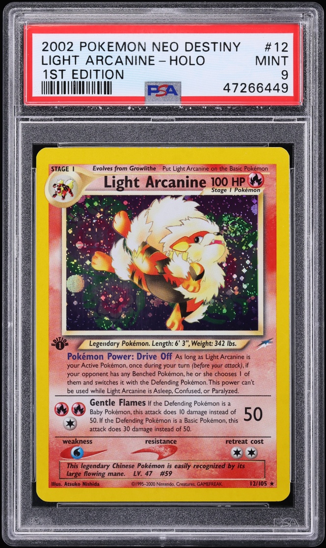 2002 Pokemon Neo Destiny 1st Edition Holo Light Arcanine #12 PSA 9 MINT