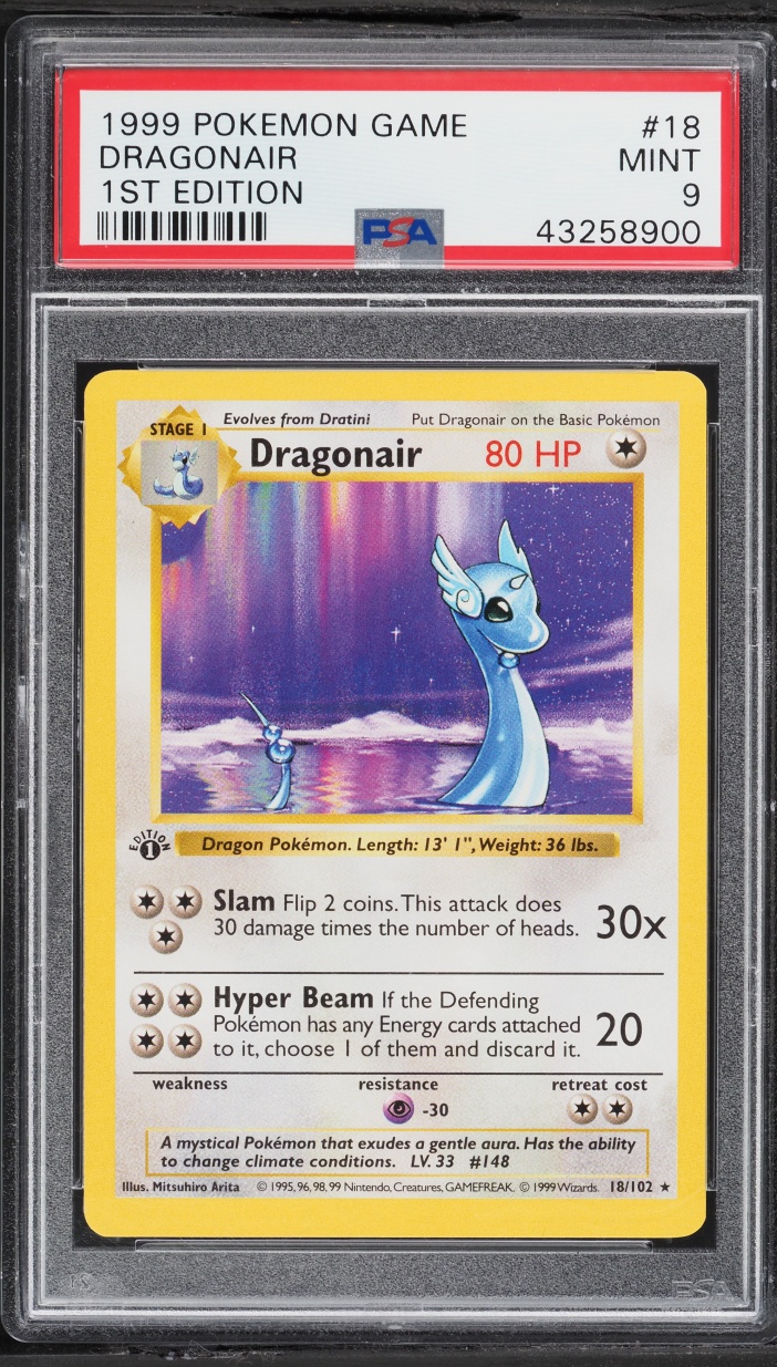1999 Pokemon Base Set Shadowless 1st Edition Dragonair #18 PSA 9 MINT