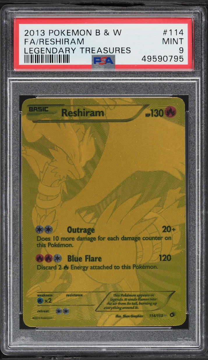 2013 Pokemon Black & White Legendary Treasures Gold Rare Reshiram #114 PSA 9 MINT