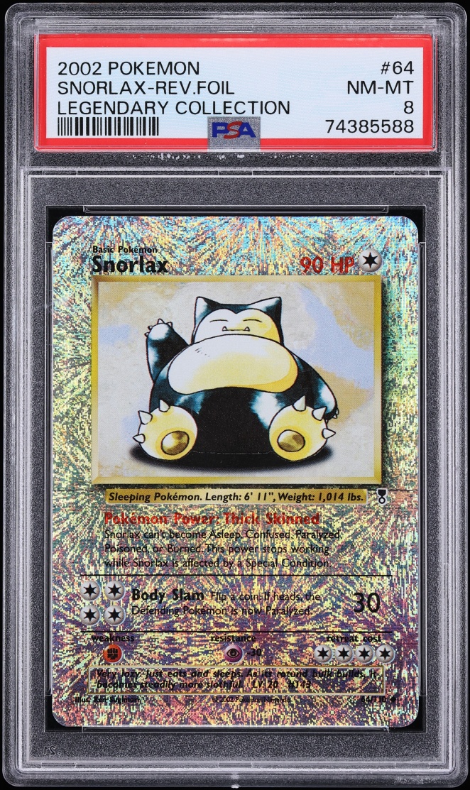 2002 Pokemon Legendary Collection Reverse Holo Snorlax #64 PSA 8 NM-MT