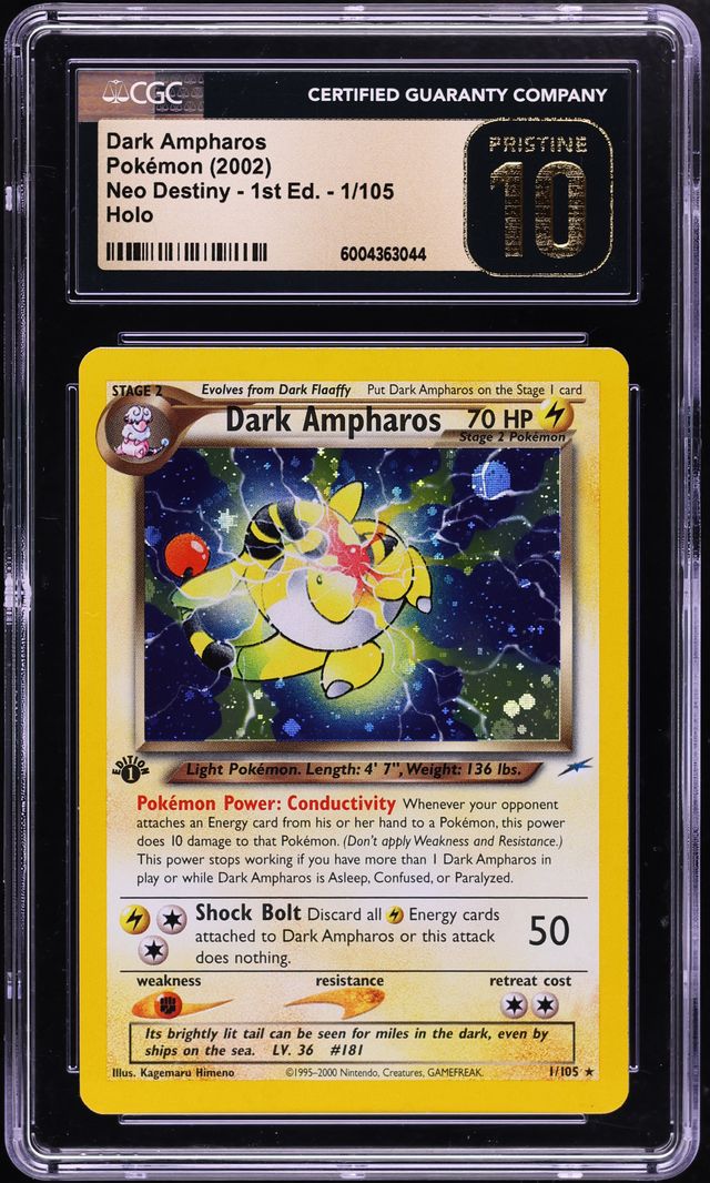 2002 Pokemon Neo Destiny 1st Edition Holo Dark Ampharos #1 CGC 10 PRISTINE