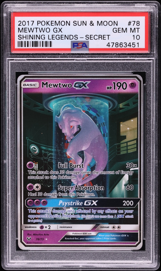 2017 Pokemon Sun & Moon Shining Legends Secret Rare Mewtwo GX #78 PSA 10 GEM MINT