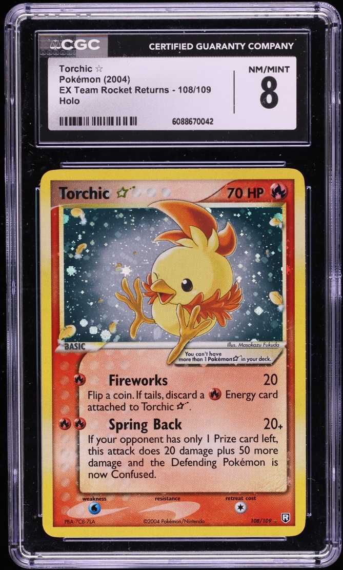 2004 Pokemon EX Team Rocket Returns Holo Torchic Gold Star #108 CGC 8 NM-MT