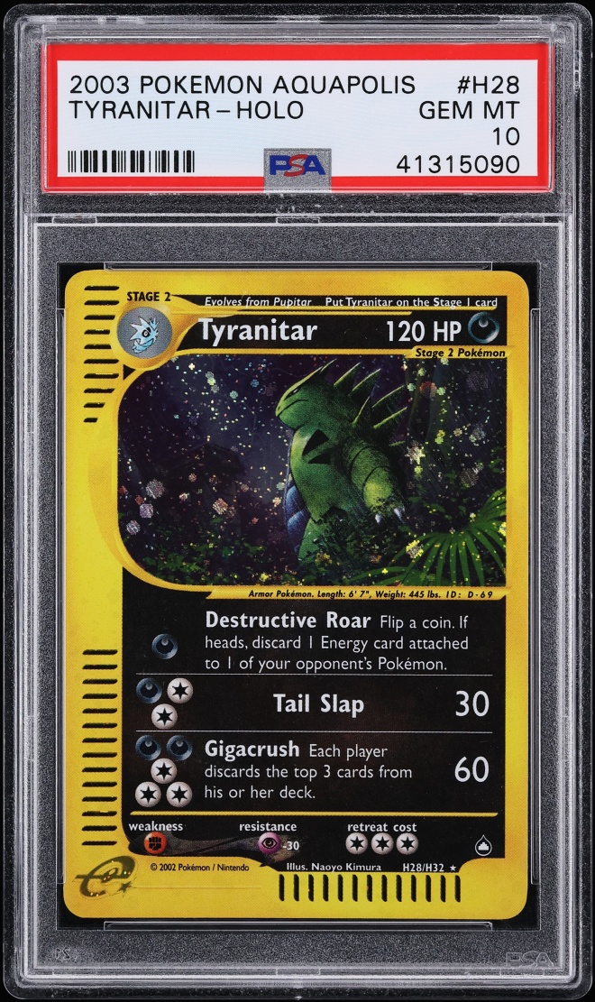 2003 Pokemon Aquapolis Holo Tyranitar #H28 PSA 10 GEM MINT