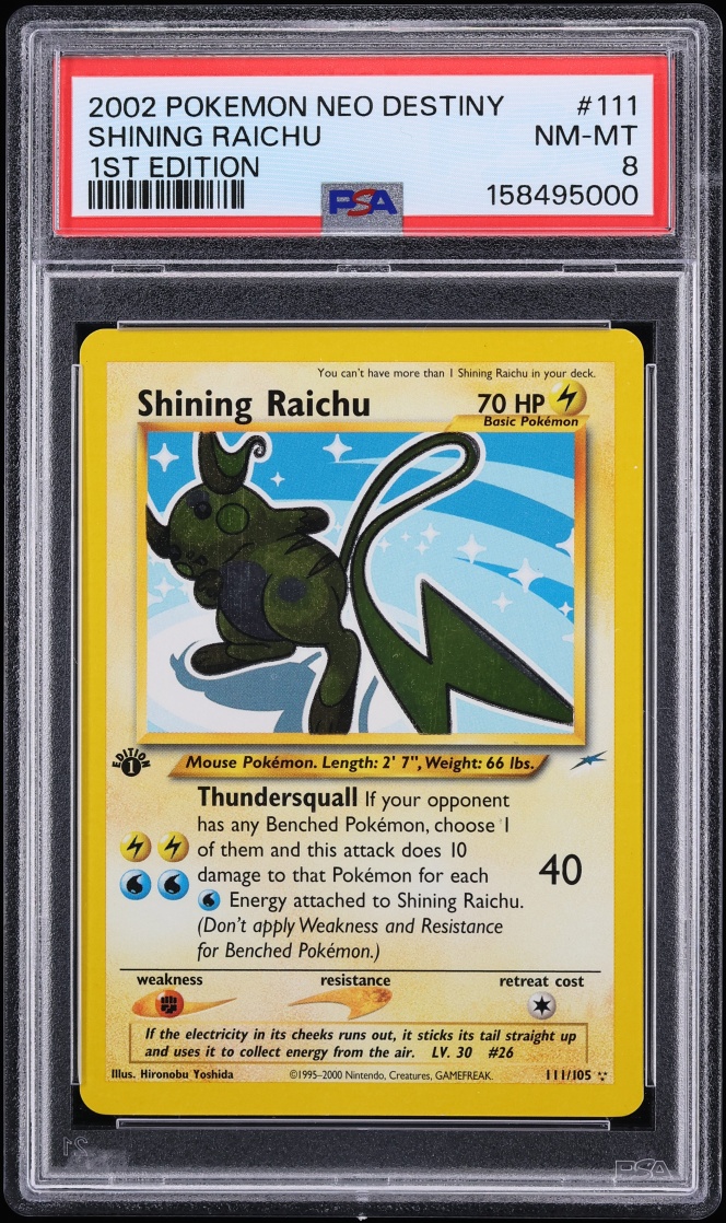 2002 Pokemon Neo Destiny 1st Edition Shining Holo Raichu #111 PSA 8 NM-MT