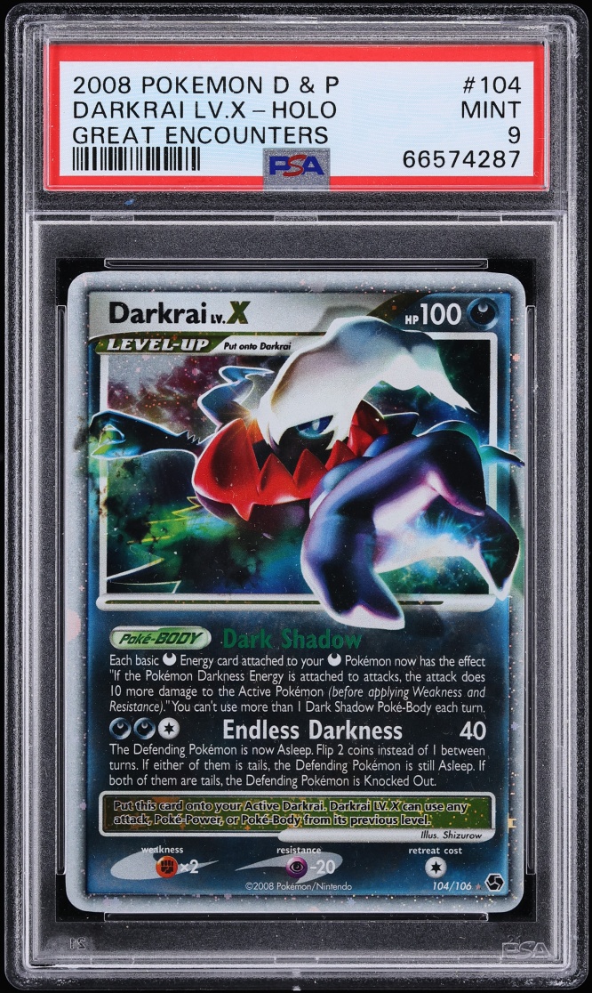 2008 Pokemon Diamond & Pearl Era Great Encounters Holo Darkrai LV.X #104 PSA 9 MINT