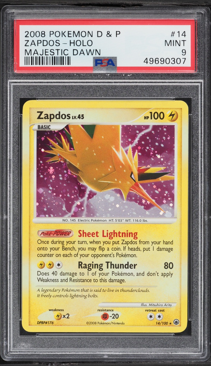 2008 Pokemon Diamond & Pearl Majestic Dawn Holo Zapdos #14 PSA 9 MINT
