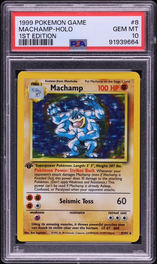 1999 Pokemon Base Set 1st Edition Holo Machamp #8 PSA 10 GEM MINT