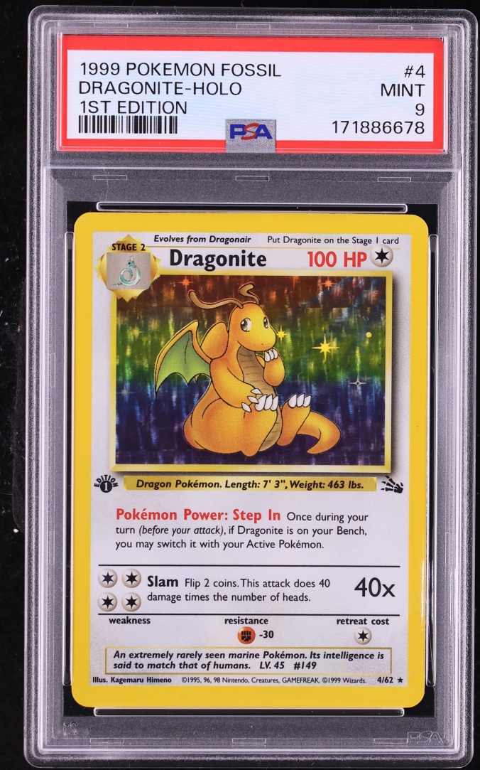 1999 Pokemon Fossil 1st Edition Holo Dragonite #4 PSA 9 MINT