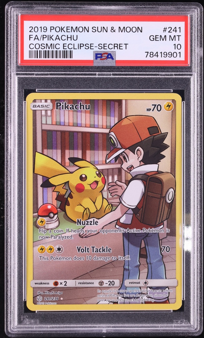 2019 Pokemon Sun & Moon Cosmic Eclipse Full Art Pikachu #241 PSA 10 GEM MINT
