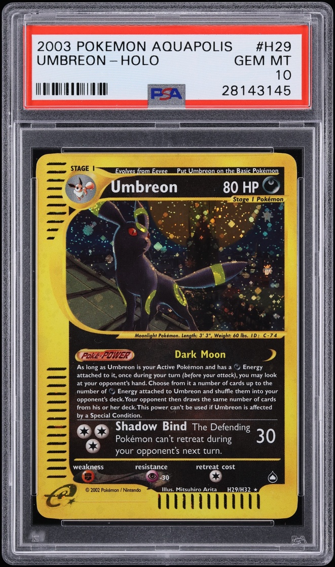 2003 Pokemon Aquapolis Holo Umbreon #H29 PSA 10 GEM MINT