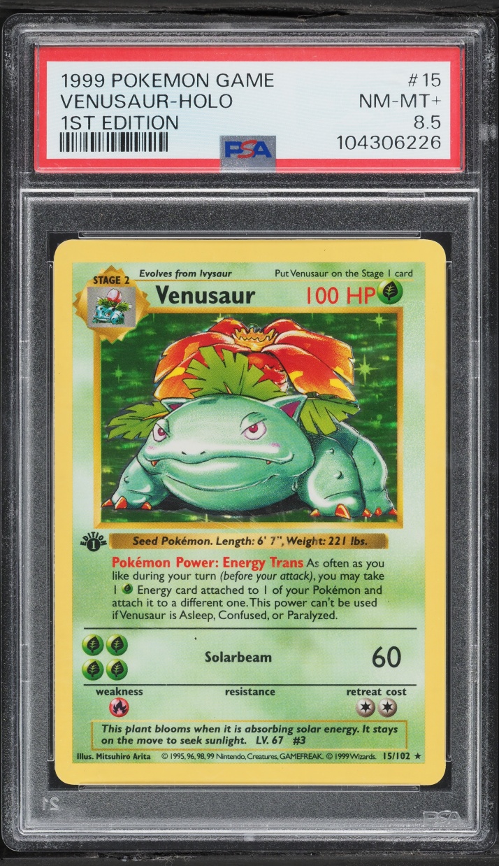 1999 Pokemon Base Set Shadowless 1st Edition Holo Venusaur #15 PSA 8.5 NM-MT+