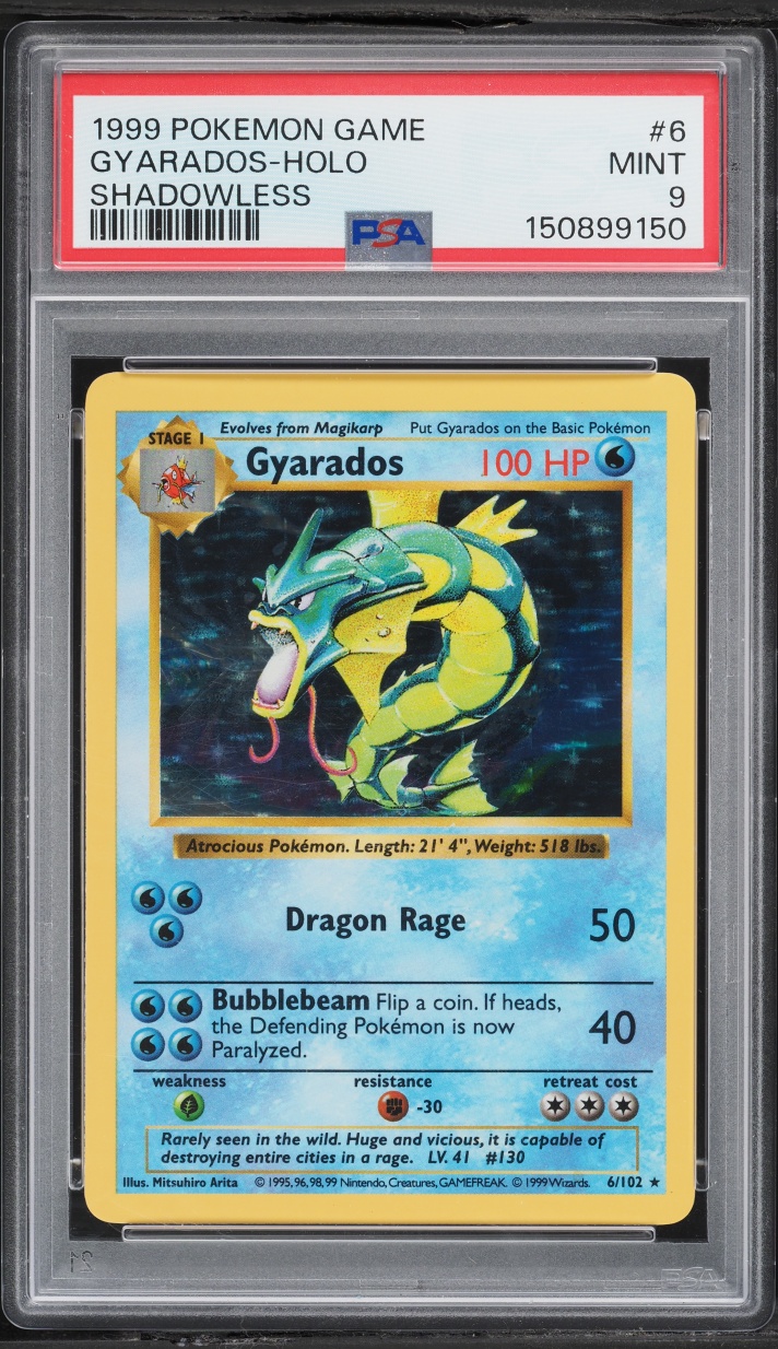 1999 Pokemon Base Set Shadowless Holo Gyarados #6 PSA 9 MINT