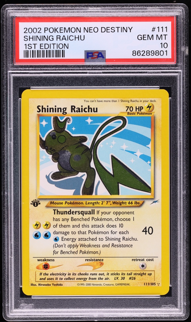 2002 Pokemon Neo Destiny 1st Edition Shining Raichu #111 PSA 10 GEM MINT