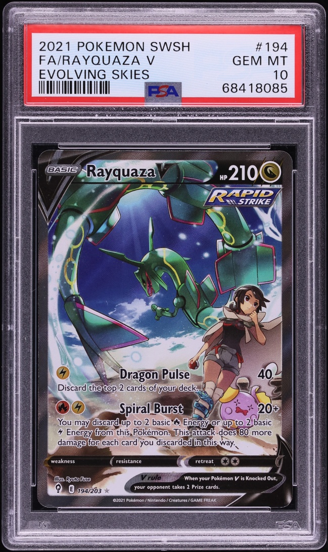 2021 Pokemon Sword & Shield Evolving Skies Full Art Rayquaza V #194 PSA 10 GEM MINT