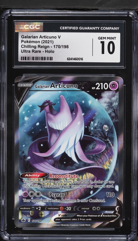 2021 Pokemon Sword & Shield Chilling Reign Full Art Galarian Articuno V #170 CGC 10 GEM MINT
