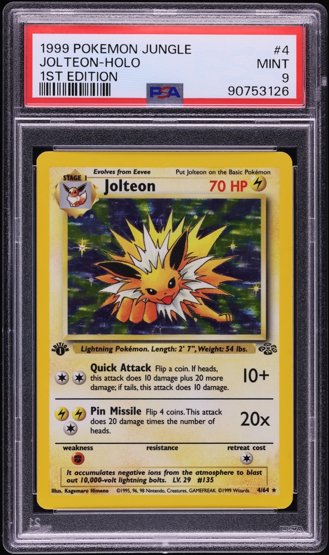 1999 Pokemon Jungle 1st Edition Holo Jolteon #4 PSA 9 MINT