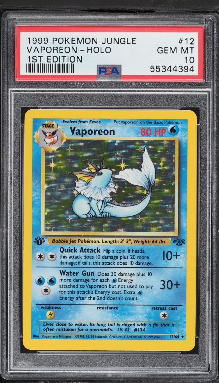 1999 Pokemon Jungle 1st Edition Holo Vaporeon #12 PSA 10 GEM MINT
