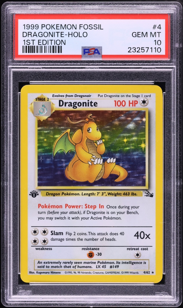1999 Pokemon Fossil 1st Edition Holo Dragonite #4 PSA 10 GEM MINT