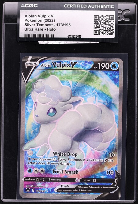 2022 Pokemon Sword & Shield Silver Tempest Full Art Alolan Vulpix V #173 CGC AUTH