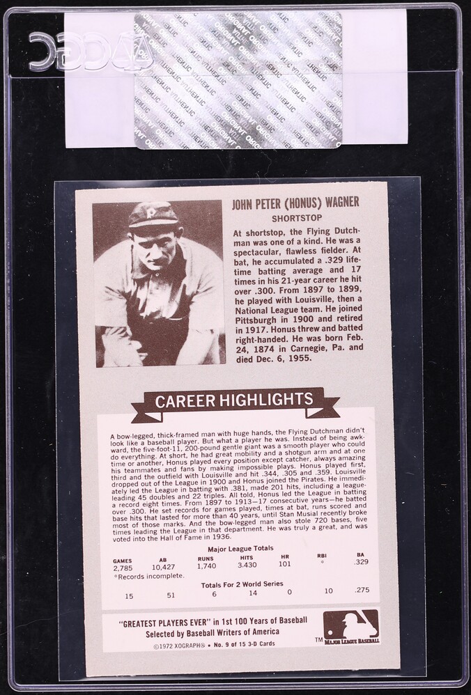 1972 Kellogg's All-Time Baseball Greats Honus Wagner #9 CGC AUTH