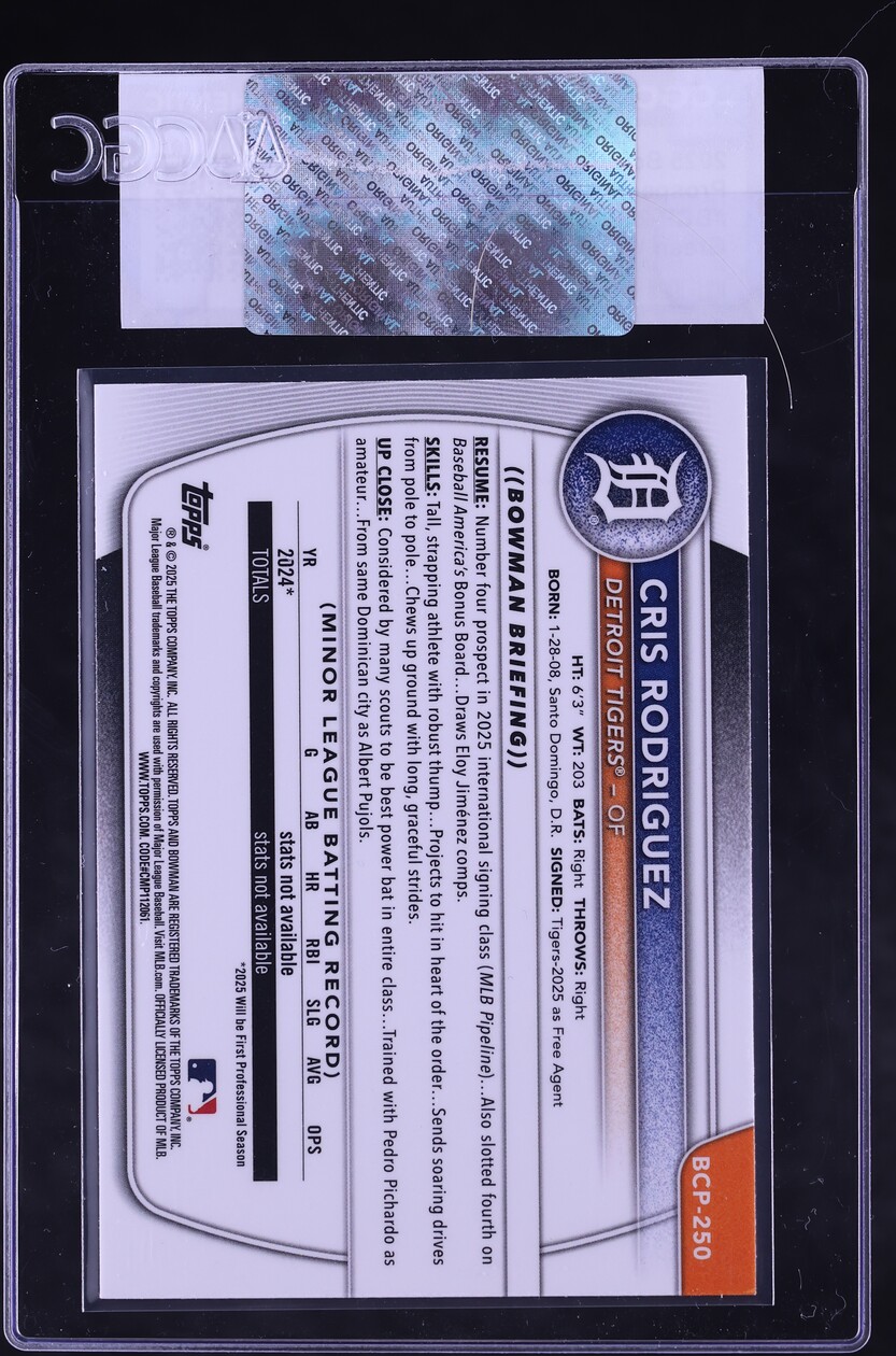 2025 Bowman Chrome Green Wave Refractor Cris Rodriguez PROSPECT /99 #BCP-250 CGC AUTH