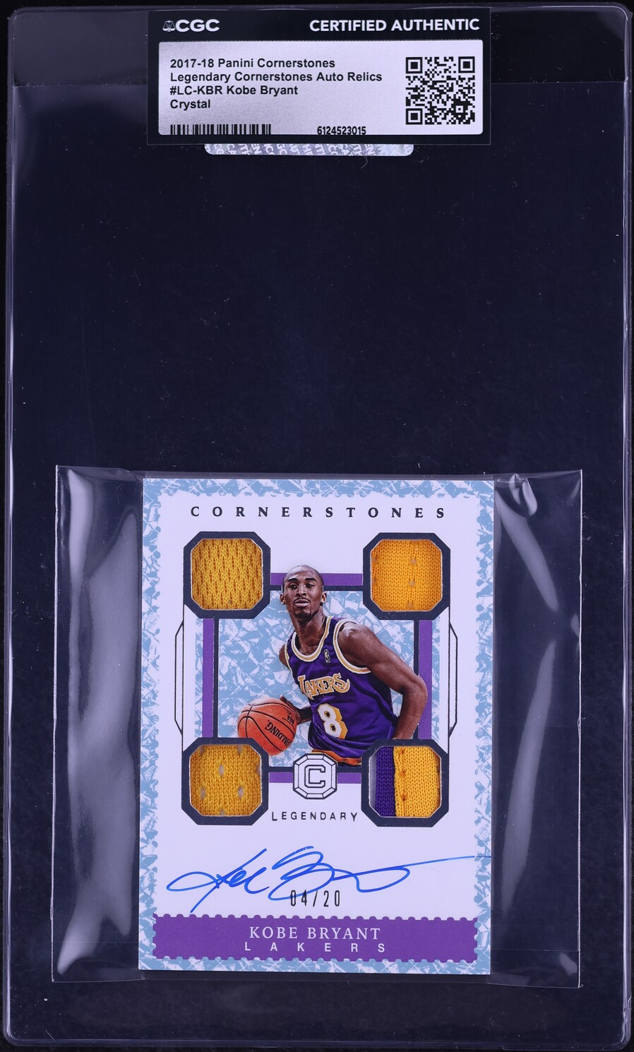 2017 Panini Cornerstones Legendary Crystal Kobe Bryant PATCH AUTO /20 #LC-KBR CGC AUTH