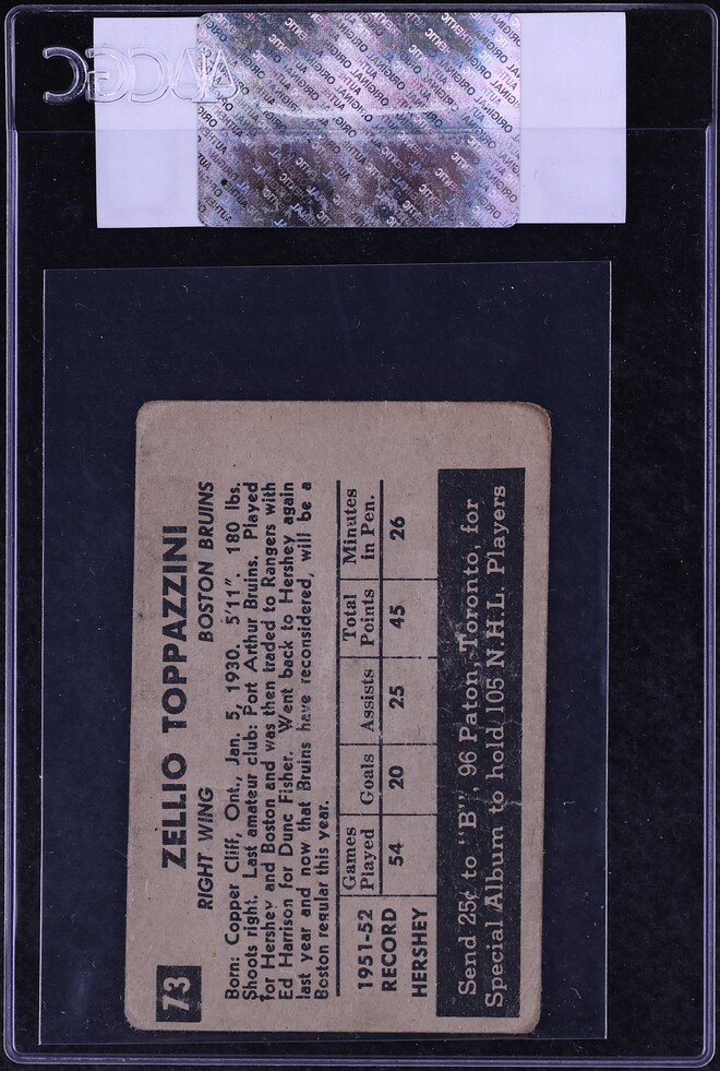 1952 Parkhurst Jerry Toppazzini #73 CGC AUTH