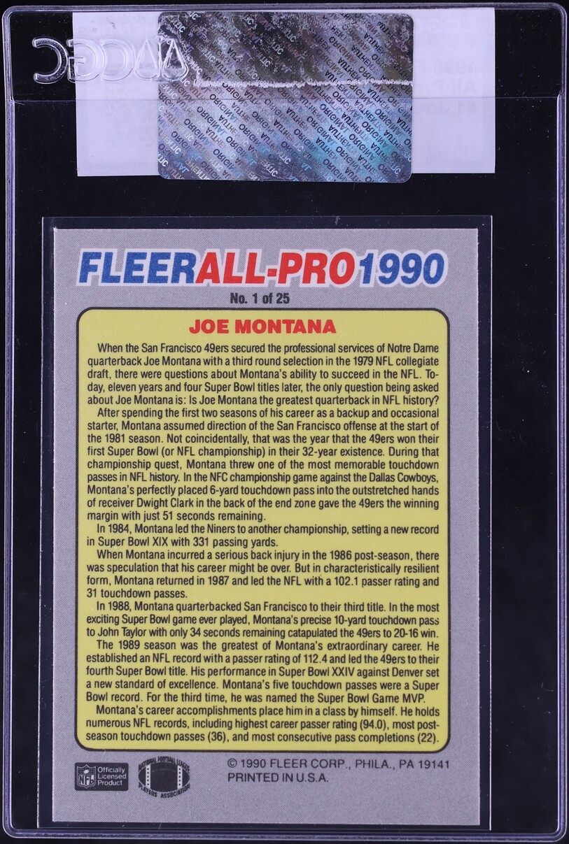 1990 Fleer All-Pro Joe Montana #1 CGC AUTH