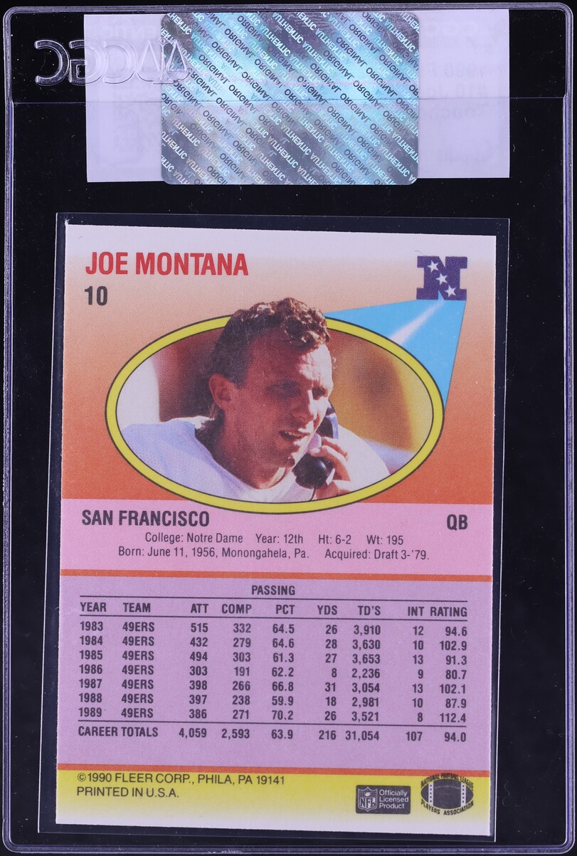 1990 Fleer Touchdown Error Joe Montana #10 CGC AUTH