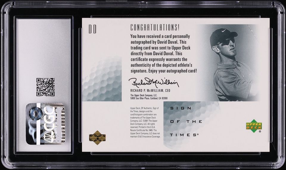 2001 SP Authentic Sign Of The Times Gold David Duval AUTO /25 #DD