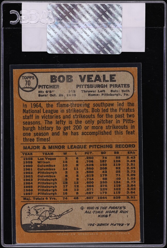 1968 Topps Venezuelan Bob Veale #70 CGC AUTH
