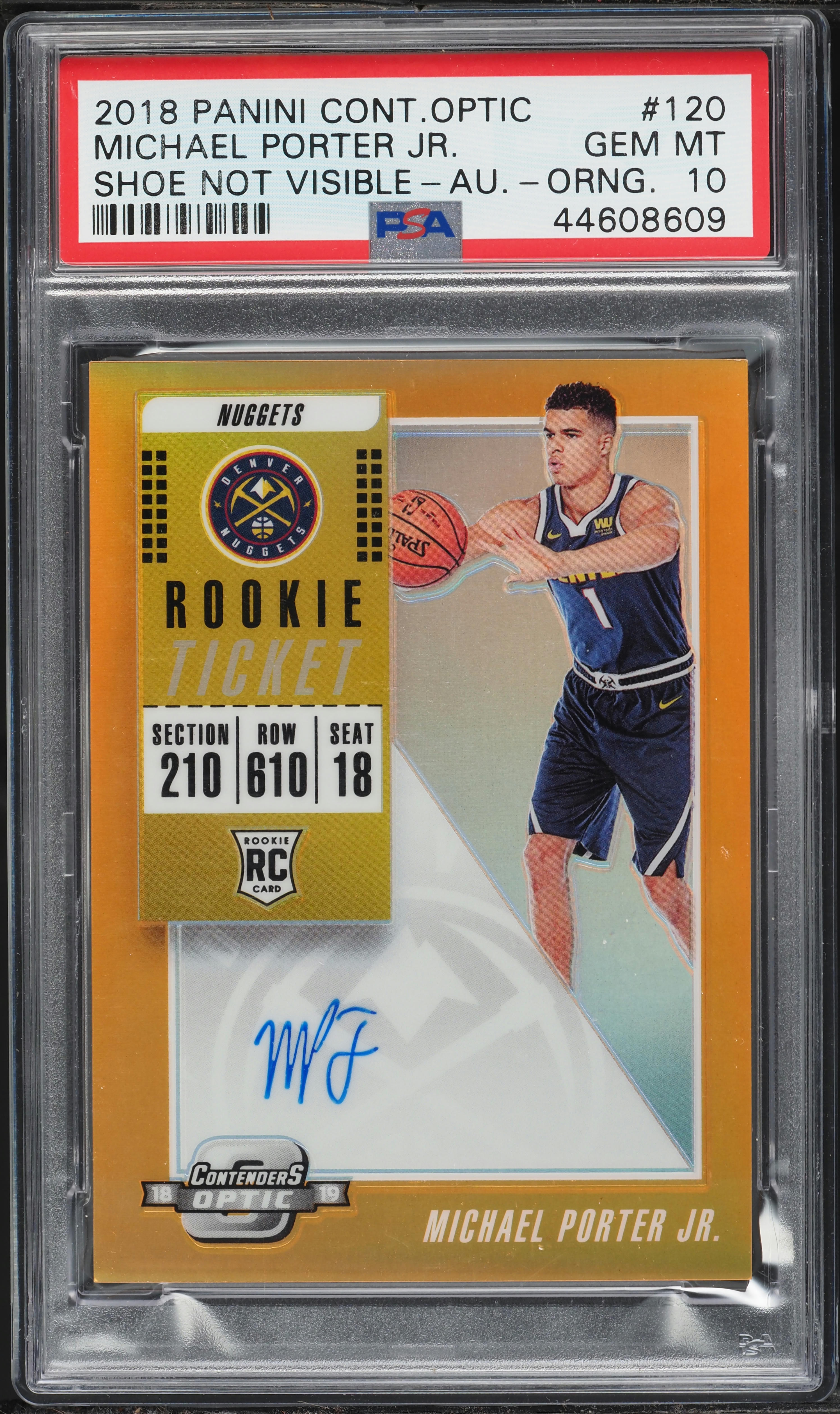 2018 Panini Contenders Optic Orange Michael Porter Jr. ROOKIE AUTO