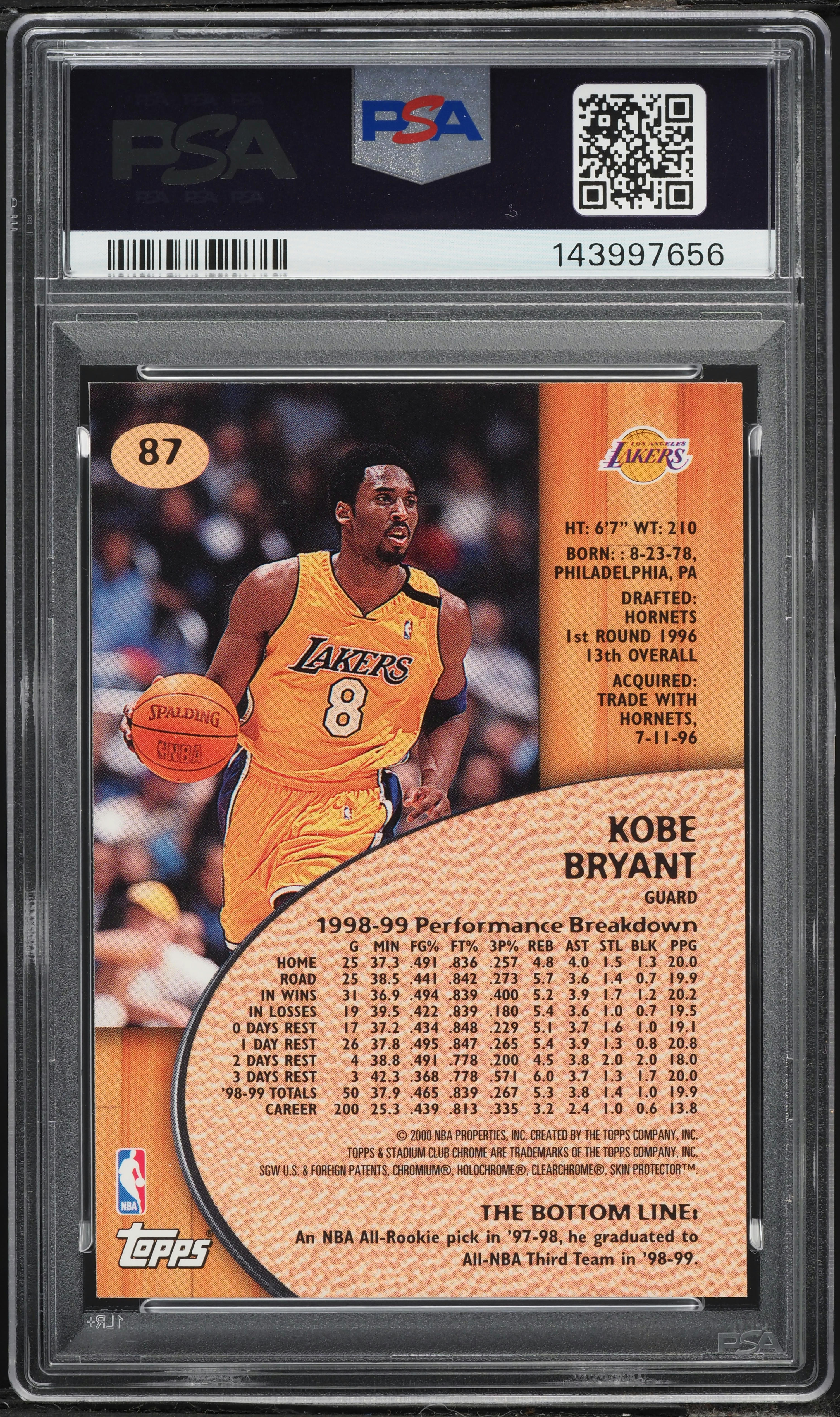 1999 Stadium Club Chrome Kobe Bryant #87 PSA 7 NRMT on Fanatics