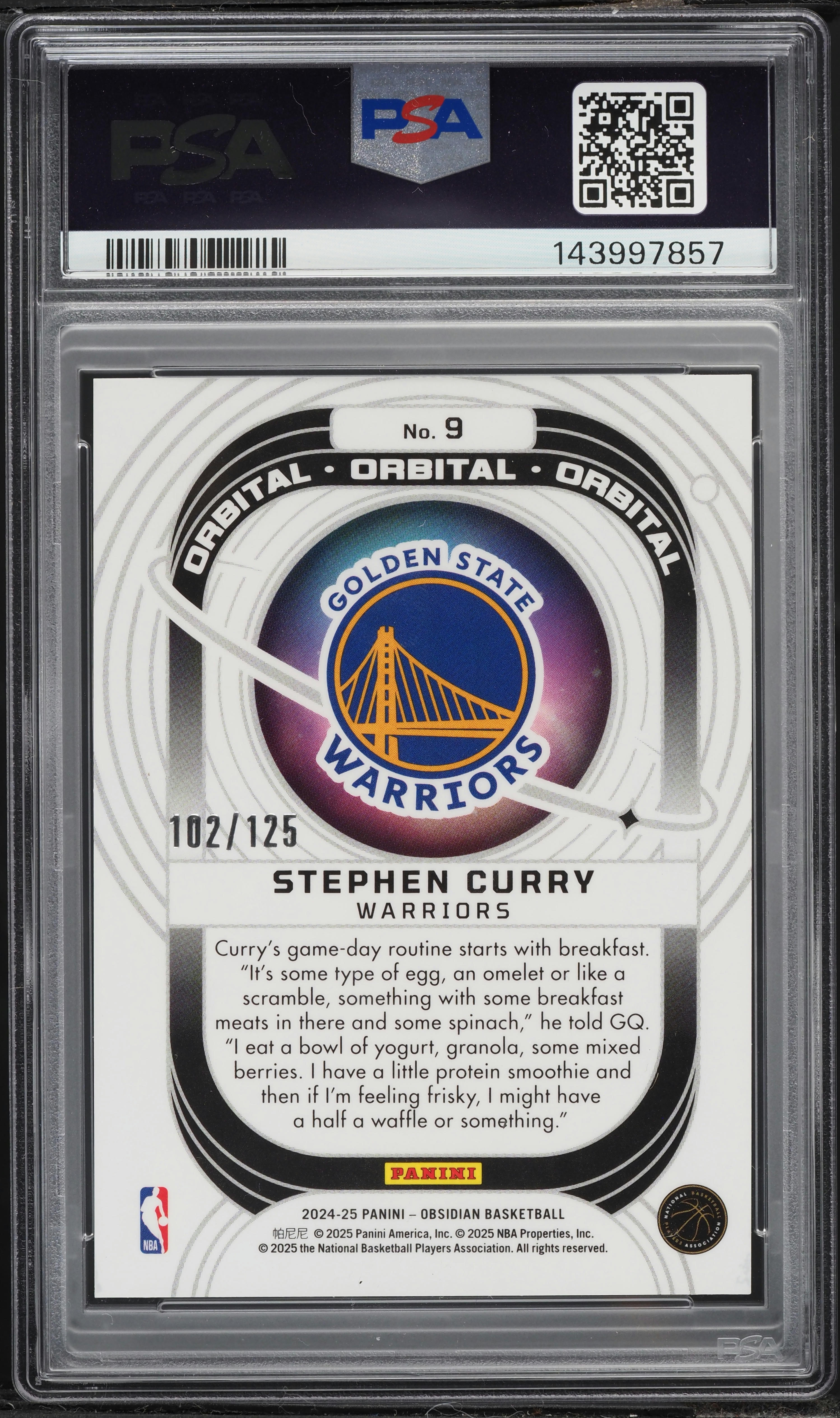 2024 Panini Obsidian Orbital Stephen Curry /125 #9 PSA 10 GEM MINT