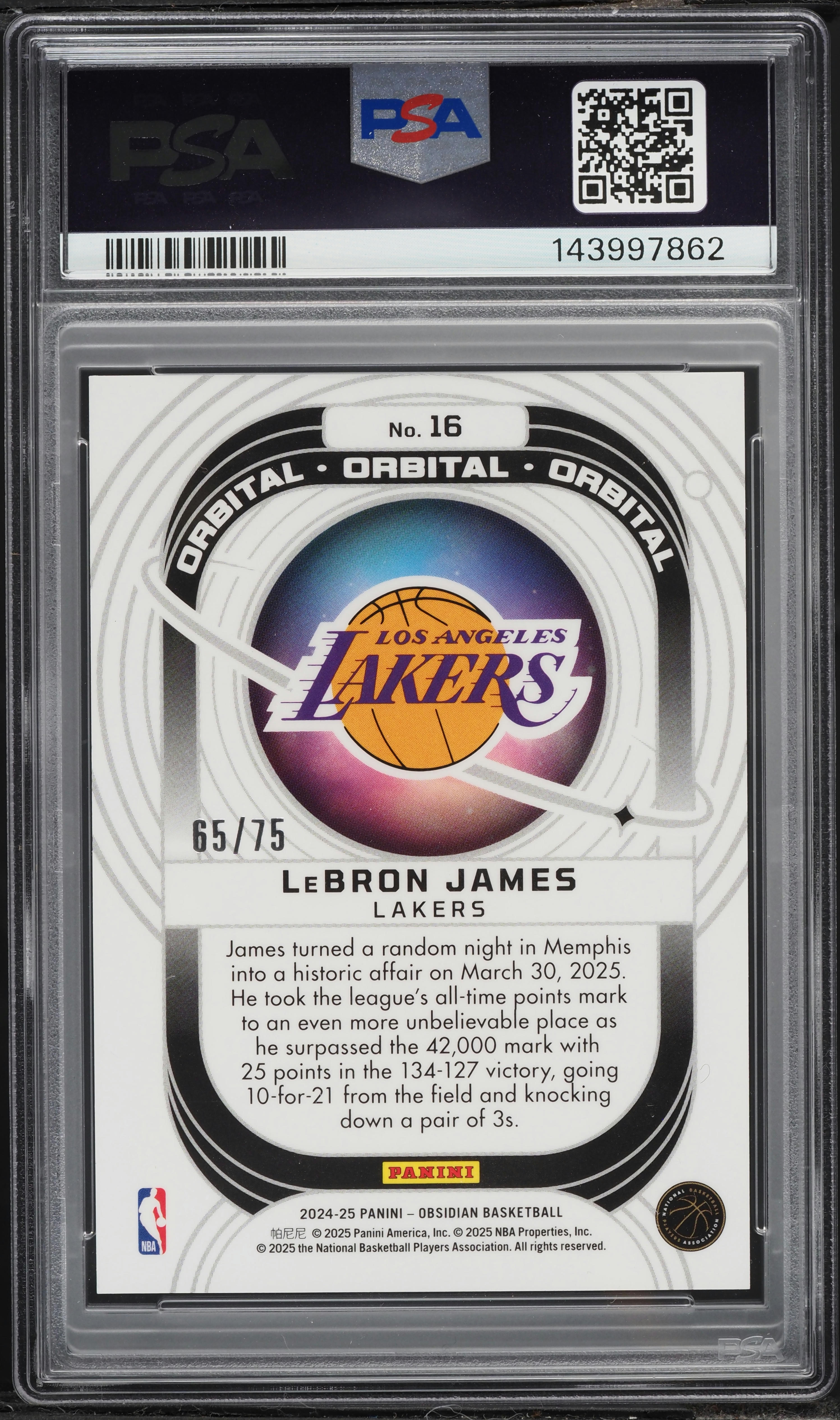 2024 Panini Obsidian Orbital Electric Etch Purple Flood LeBron
