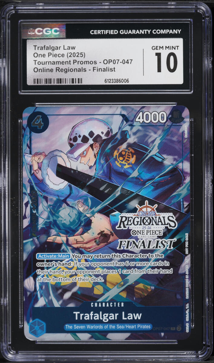 2025 One Piece Tournament Promos Online Regionals Finalist Trafalgar Law #OP07-047 CGC 10 GEM
