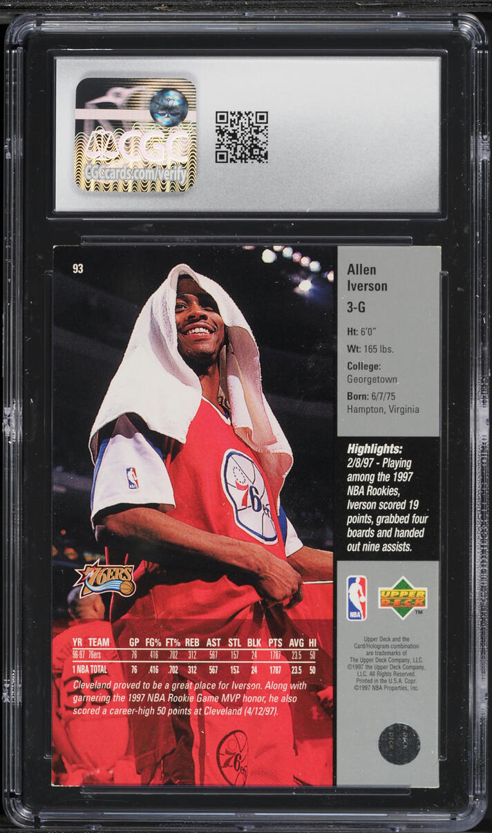1997 Upper Deck Basketball Allen Iverson #93 CGC 5.5 EX+