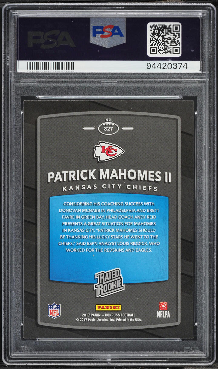 2017 Donruss Football Patrick Mahomes II ROOKIE #327 PSA 8 NM-MT