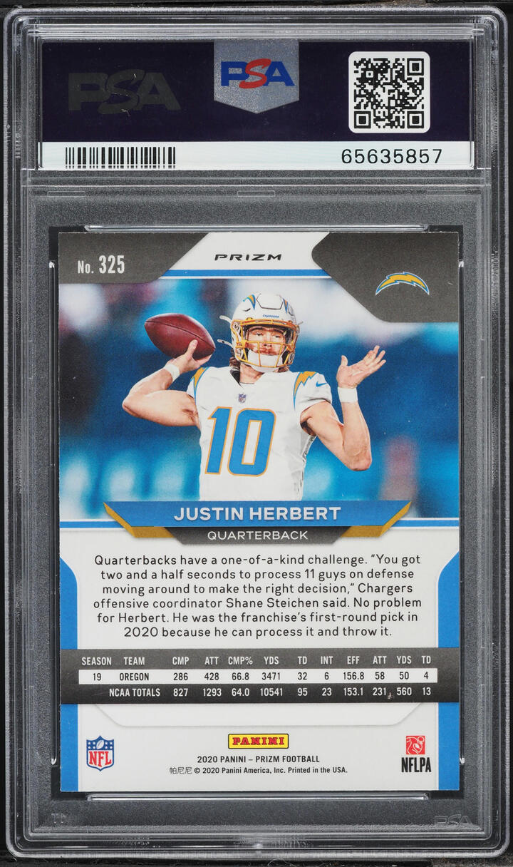 2020 Panini Prizm Lazer Justin Herbert ROOKIE #325 PSA 10 GEM MINT