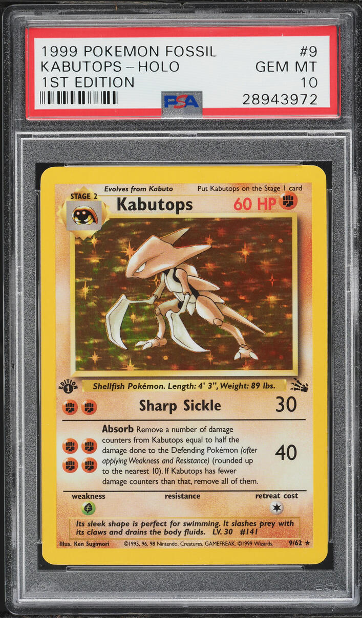 1999 Pokemon Fossil 1st Edition Holo Kabutops #9 PSA 10 GEM MINT