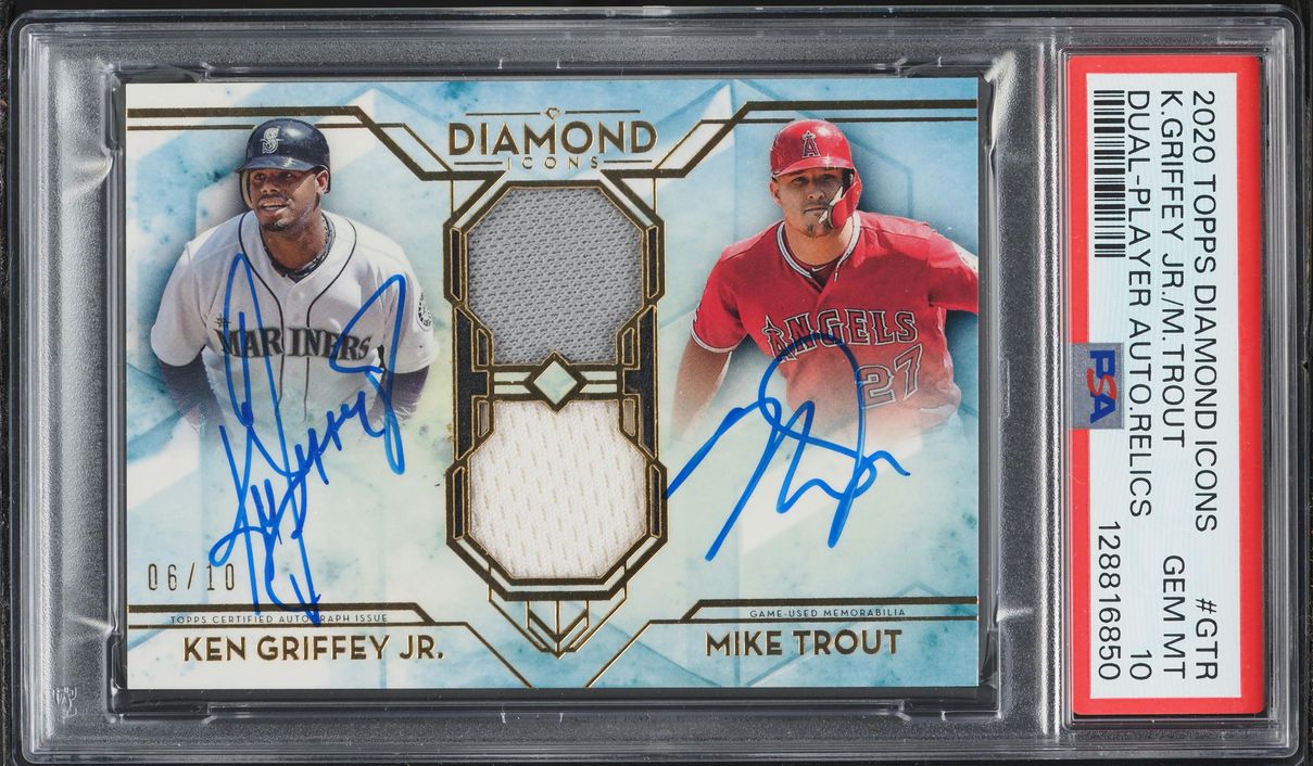 2020 Topps Diamond Icons Ken Griffey Jr. Mike Trout PATCH AUTO /10 PSA 10 GEM MINT