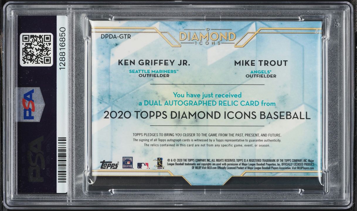 2020 Topps Diamond Icons Ken Griffey Jr. Mike Trout PATCH AUTO /10 PSA 10 GEM MINT