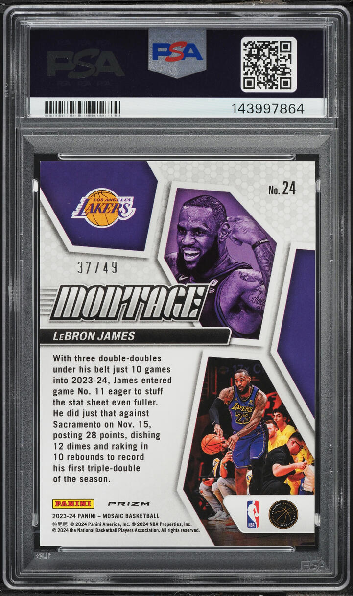 2023 Panini Mosaic Montage Orange LeBron James /49 #24 PSA 10 GEM