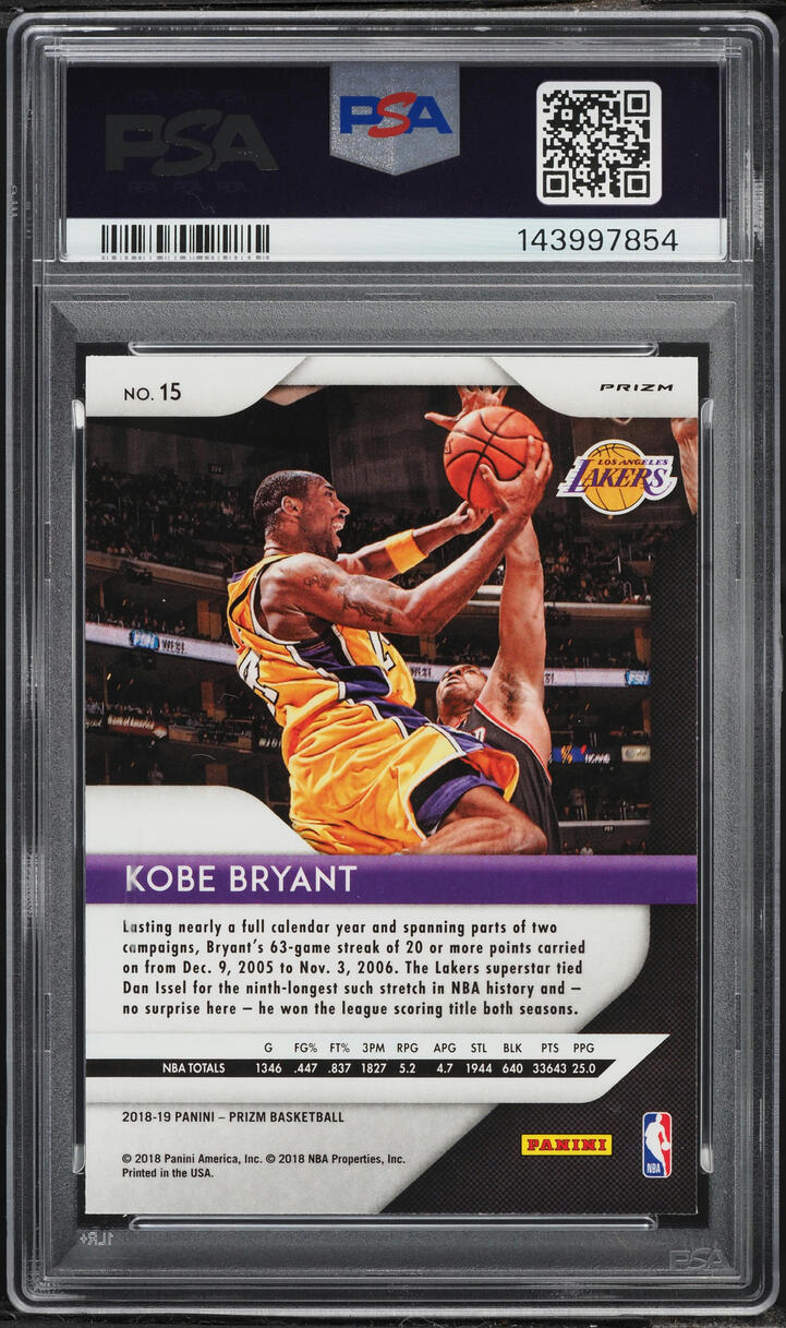 2018 Panini Prizm Silver Kobe Bryant #15 PSA 9 MINT