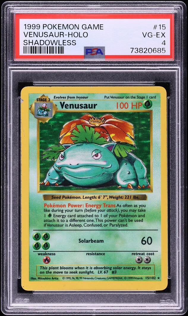 1999 Pokemon Base Set Shadowless Holo Venusaur #15 PSA 4 VGEX
