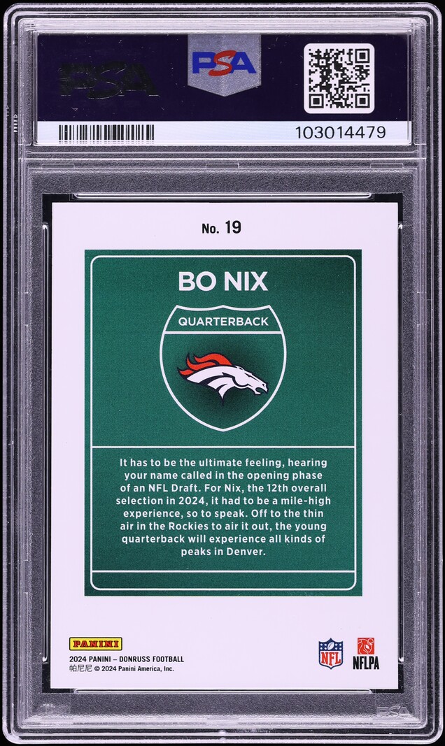 2024 Donruss Downtown! Bo Nix ROOKIE #19 PSA 10 GEM MINT